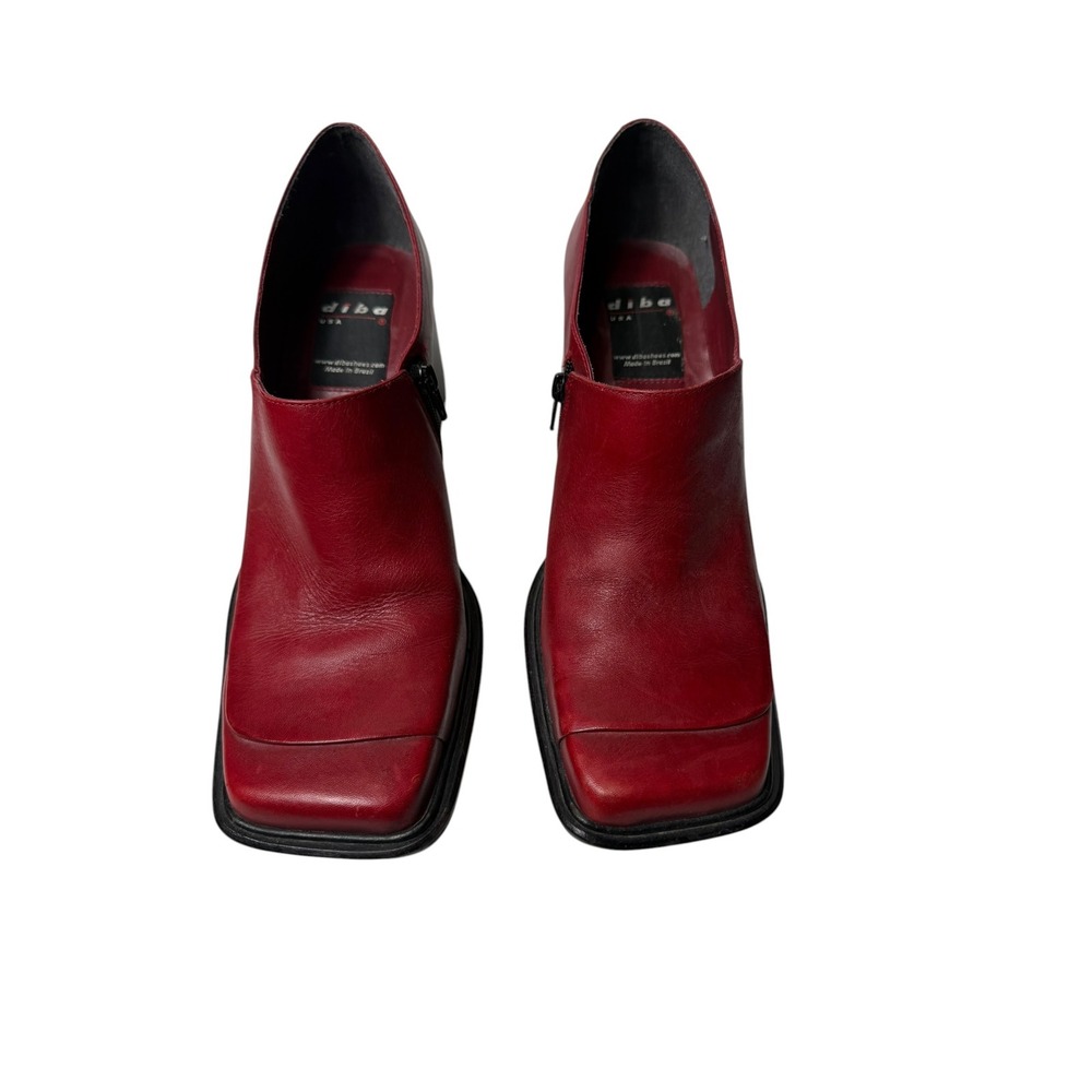 Diba Vintage 90s Square Toe Red Leather Heeled Loafers Size 10M